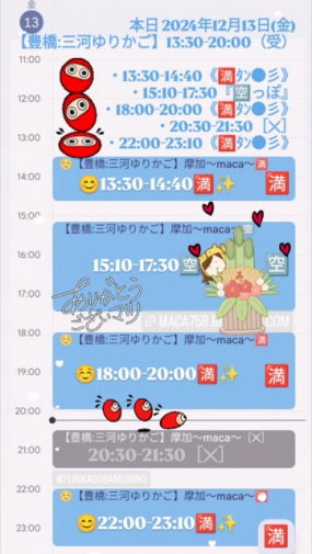 【ありがとう御座います☆】昨日:2024年12月13日(金)【豊橋:三河】